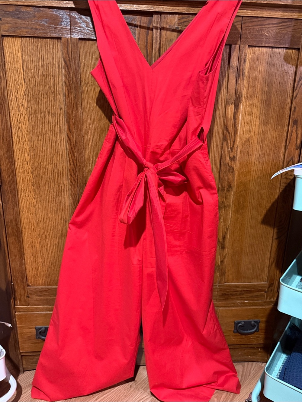 J. Crew Bright Red Sleeveless Jumpsuit with V-Neck - Picture 3 of 7